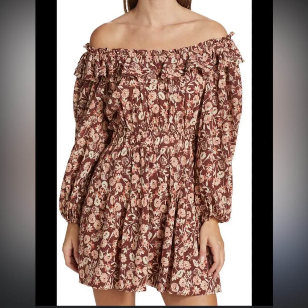 NEW The Westside $345 Brown Ruffled Tiered Off-Shoulder Sundress Size XS